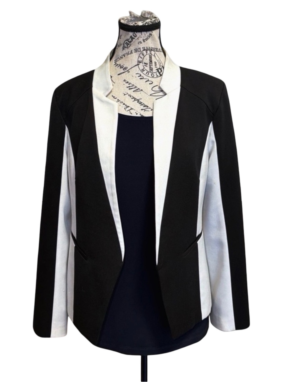 Alice + Trixie Black Ivory Colorblock Open Blazer Silk Lined Size M